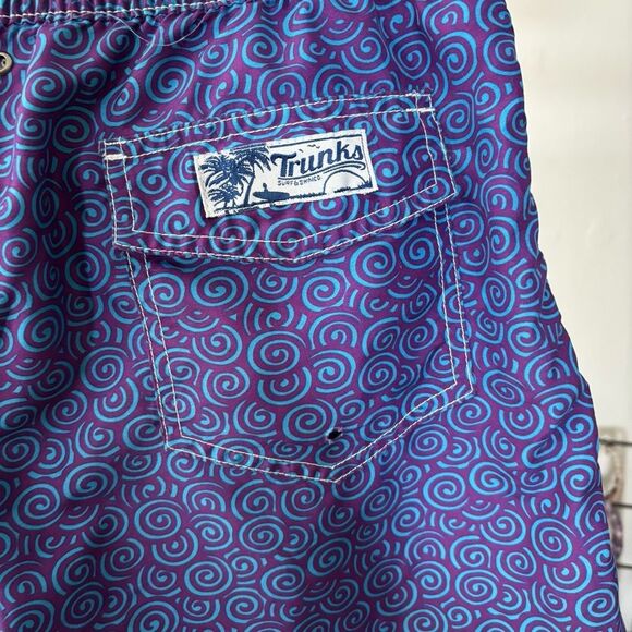 TRUNKS Men's Blue Swim Shorts size medium Velcro fly spiral print - Picture 7 of 8
